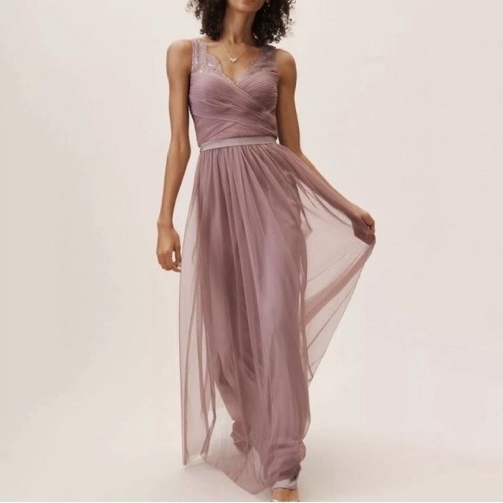 BHLDN Hitherto Fleur Lilac Chiffon Tulle Lace Gown 4 *Flaw NWT